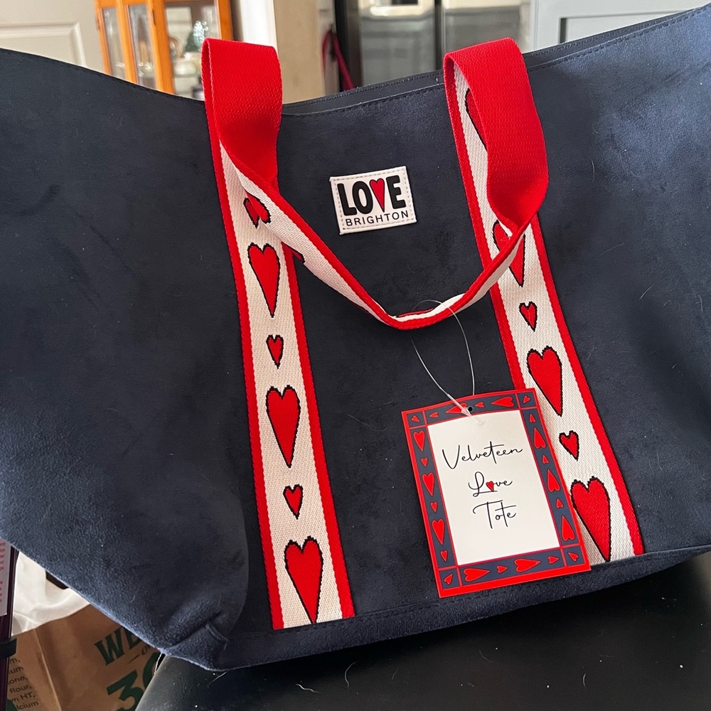 Brighton Navy Canvas Tote with Red Heart Straps